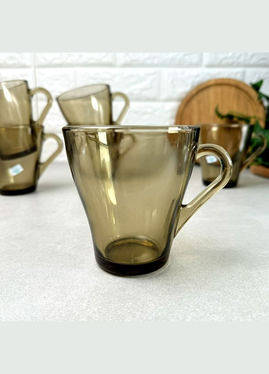 Набір скляних коричневих чашок 6 шт 280 мл Грація Mazhura (303211470)