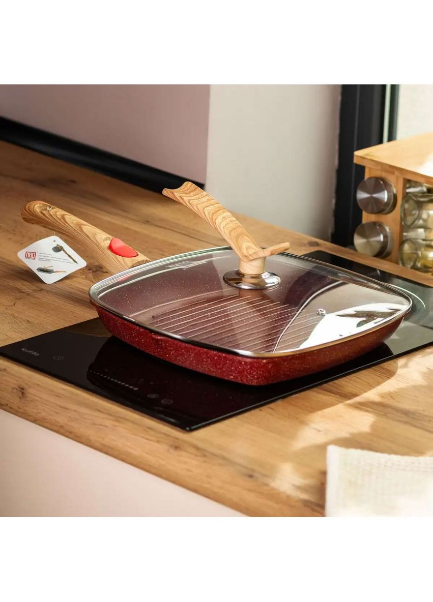 Сковорода-гриль MGC 28 см с антипригарным покрытием и съемной ручкой, красный MGC HP-4-462R No Brand (360481703)