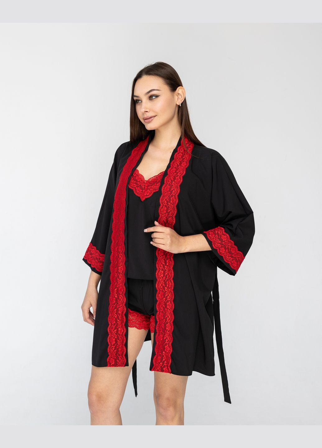 Червона всесезон халат і піжама, комплект (всесезонний) для дому жіночий тройка GorLin