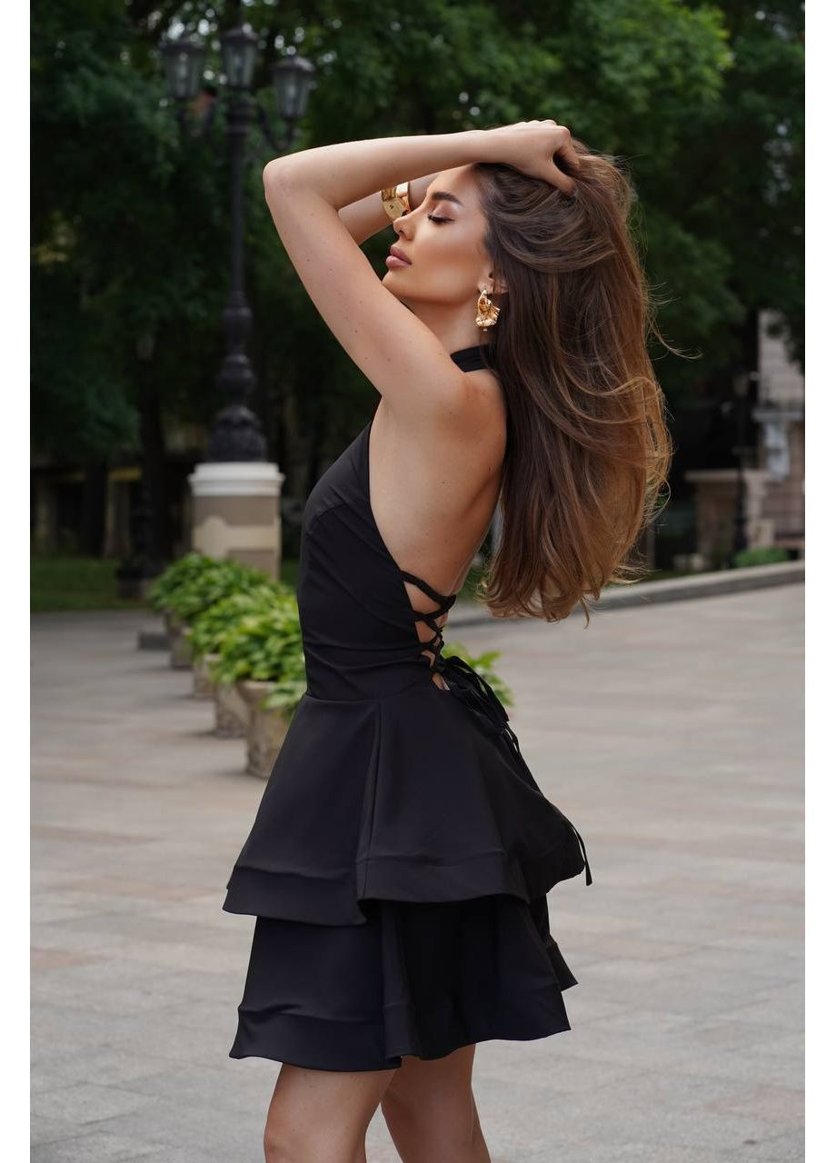 Черное повседневный, вечернее, кэжуал женское платье с открытой спиной No Brand однотонное