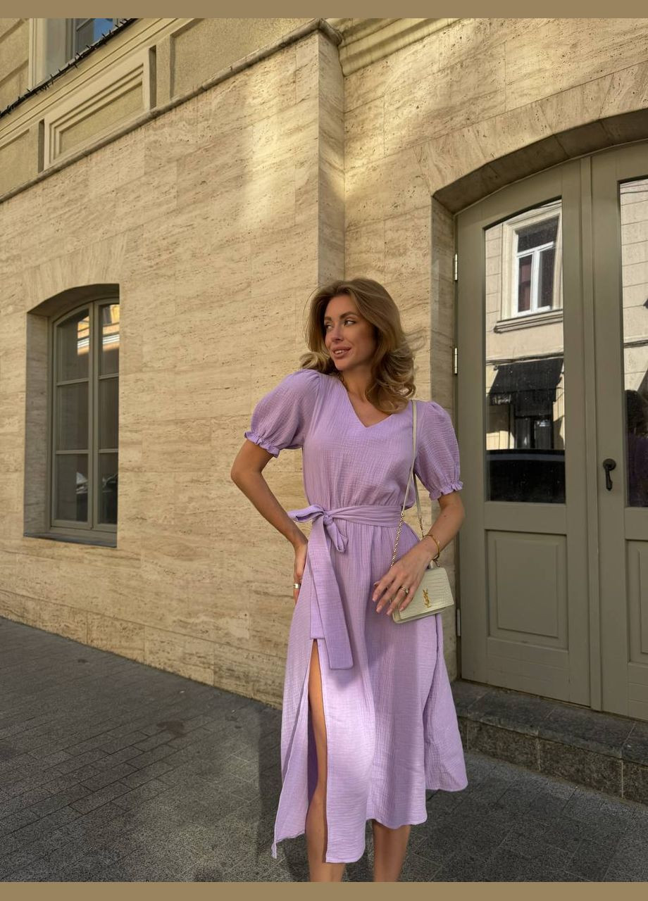 Лавандовое повседневный женское платье меди из муслина Avanti однотонное