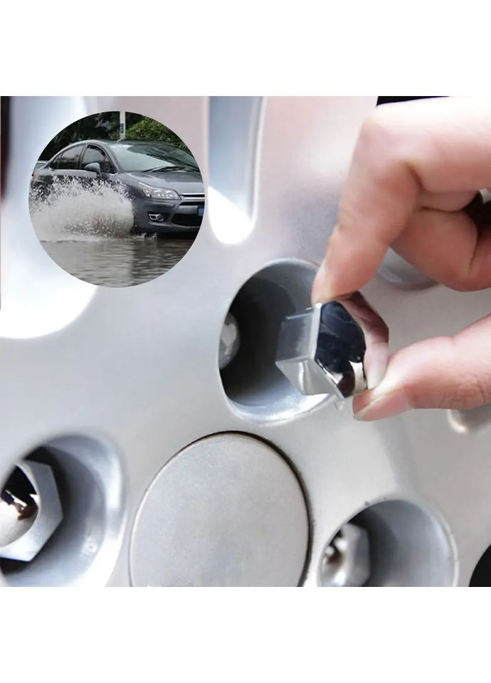 Ковпачки на колісні болти. 17мм Захисні заглушки на болти гайки для дисків. 20шт+ключ. Сріблясті No Brand (352720237)