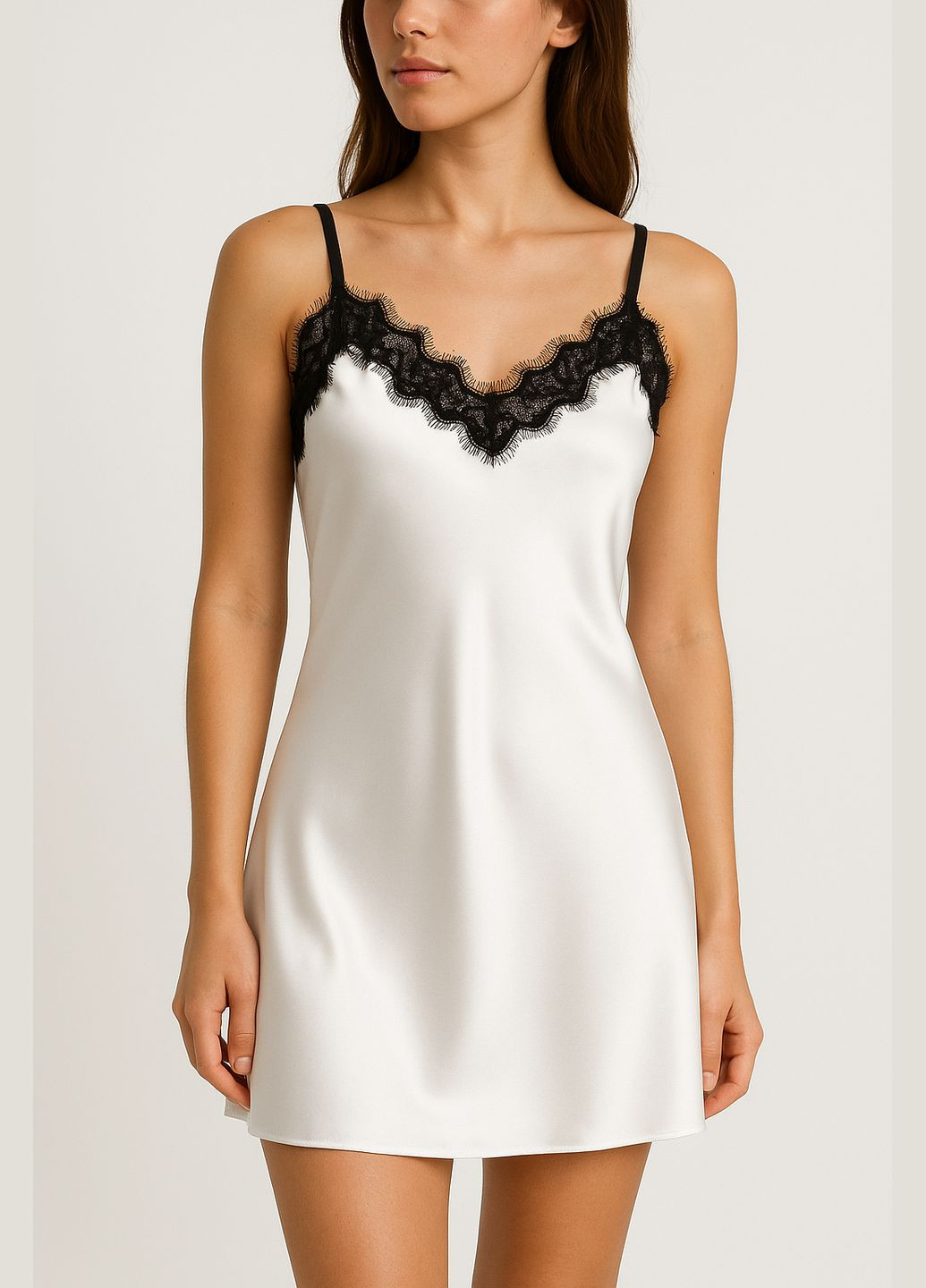 Жіноча атласна нічна сорочка біла Modashoping (372013227)