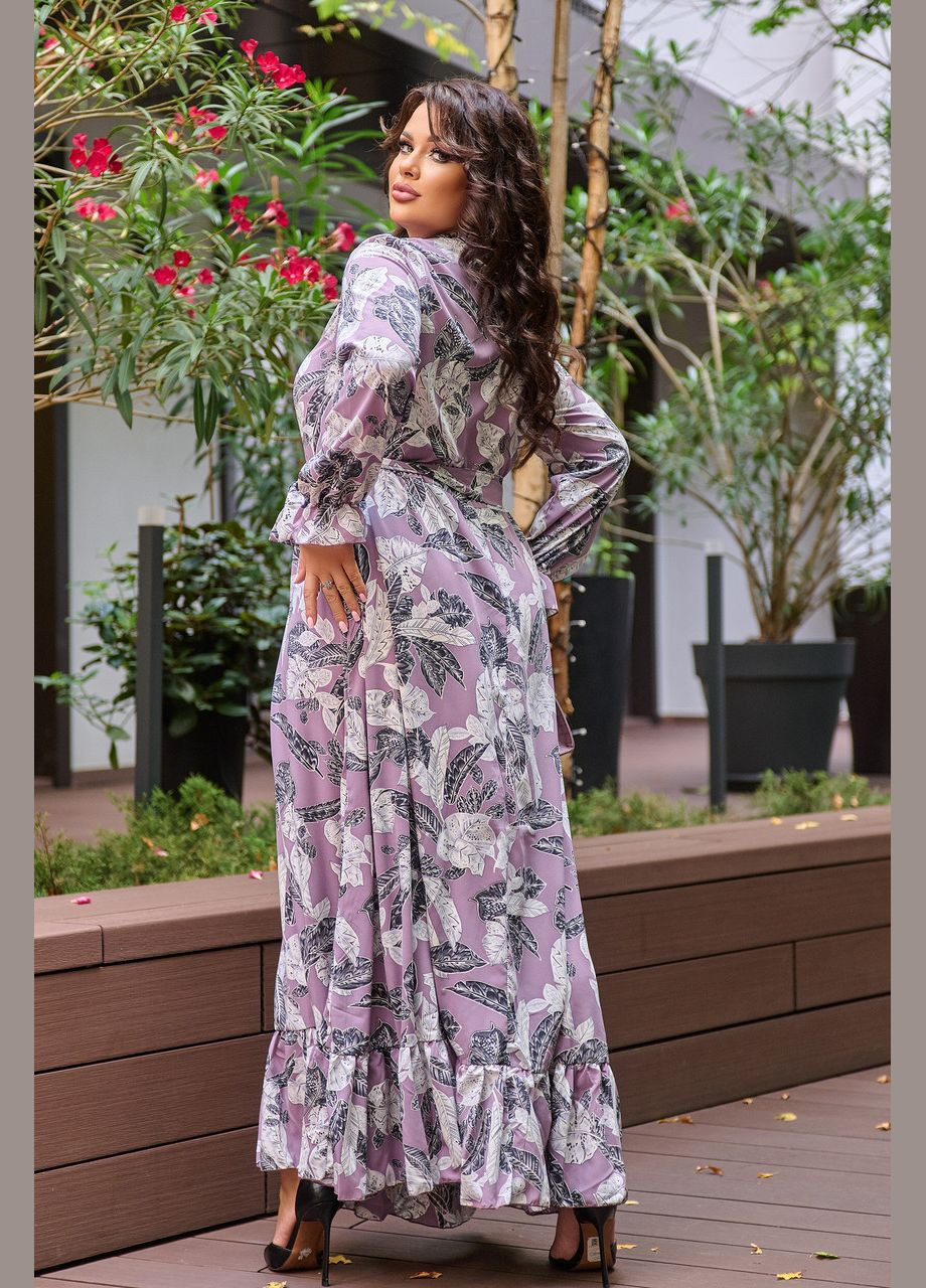 Фиолетовое кэжуал платье 8636/1 в фрезе цвете с супер-мягкой тканью (принт) и поясом: стильное, комфортное и универсальное 48 Sofia