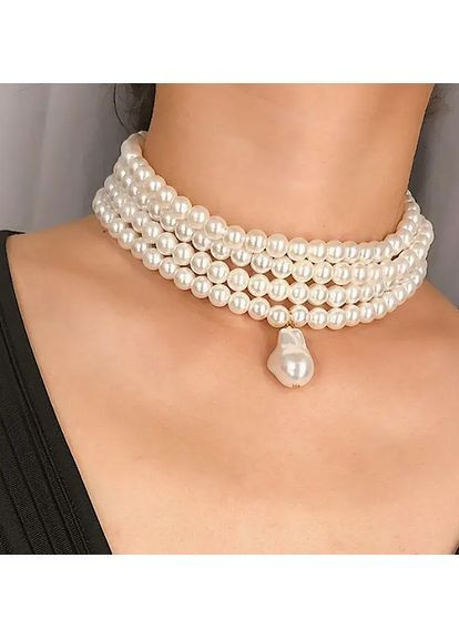 Колье Ожерелье Чокер широкий жемчужинки (имитация) No Brand (366668023)