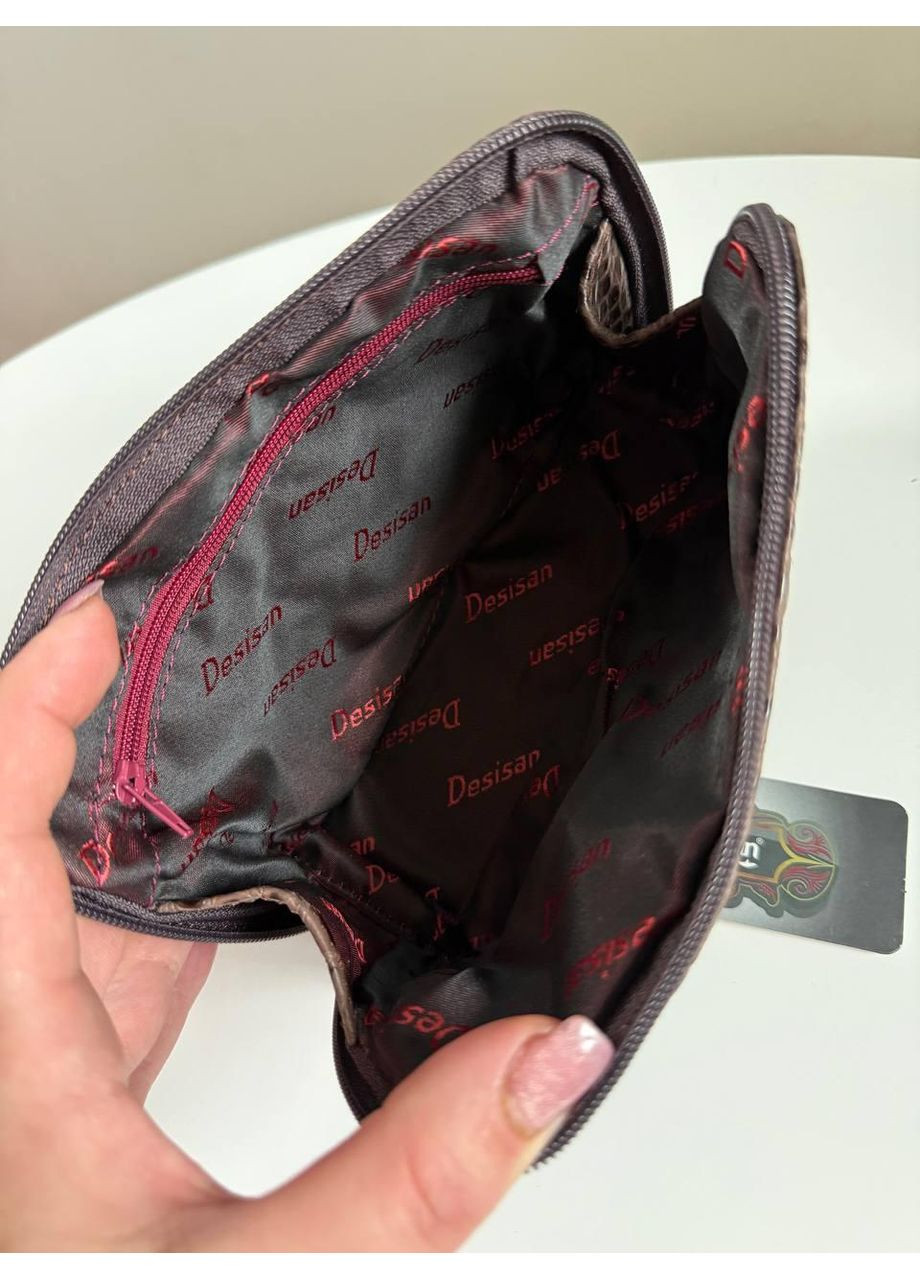 Косметичка жіноча натуральна шкіра з ремінцем для кисті коричнева крокодил (064) Desisan (367084141)