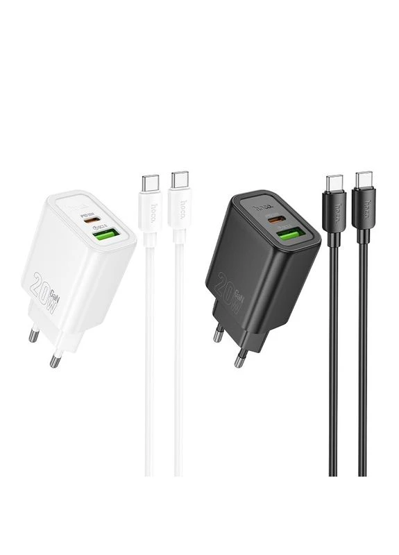 Зарядний пристрій із швидкою зарядкою PD20W+QC3.0 та кабелем Type-C to Type-C N61 |1Type-C/1USB| Чорний Hoco (337350630)