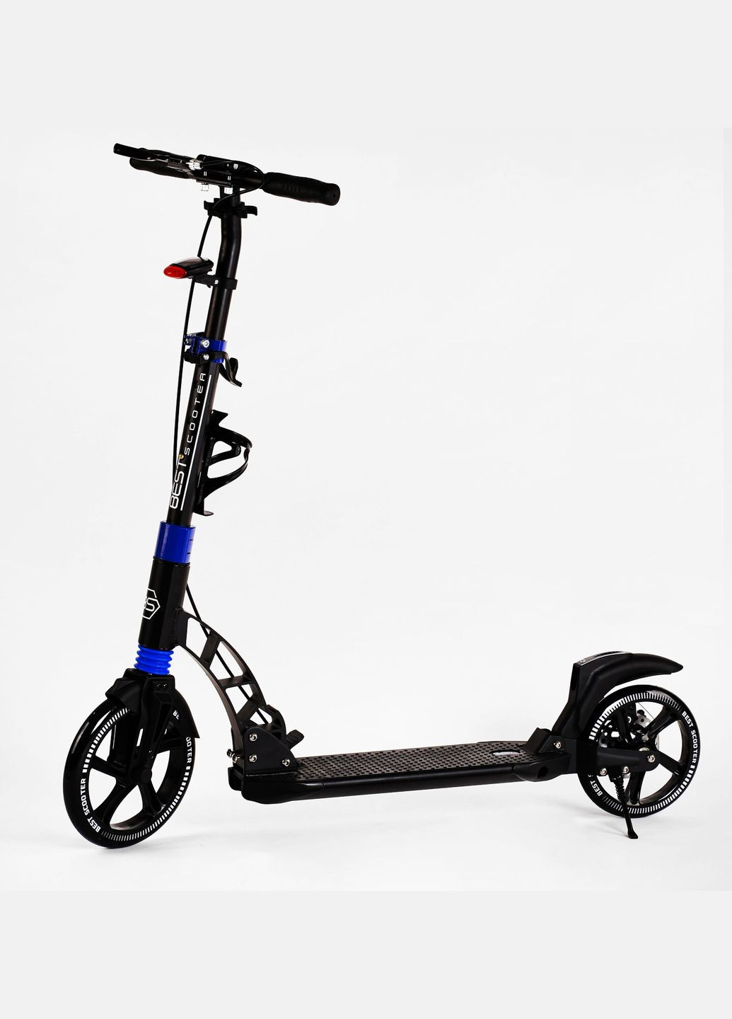 Двухколесный самокат " " колеса PU, складной, 2 амортизатора, дисковый тормоз, фонарик. Balck and Blue (116718) Best Scooter (340909836)