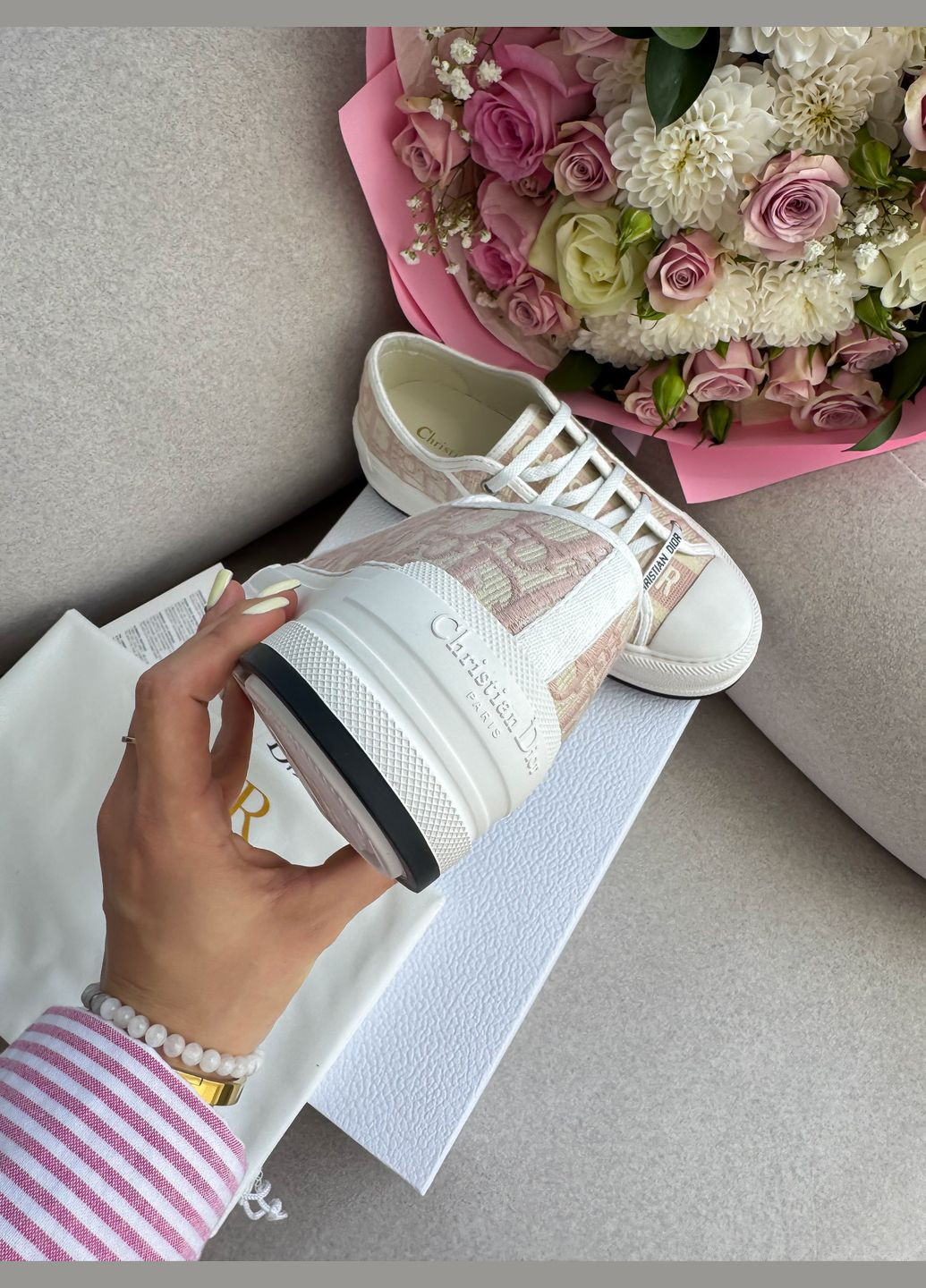 Кросівки жіночі Christian Dior Walk'n'Dior white beige | Діор білі бежеві No Brand білі демісезони (347223375)