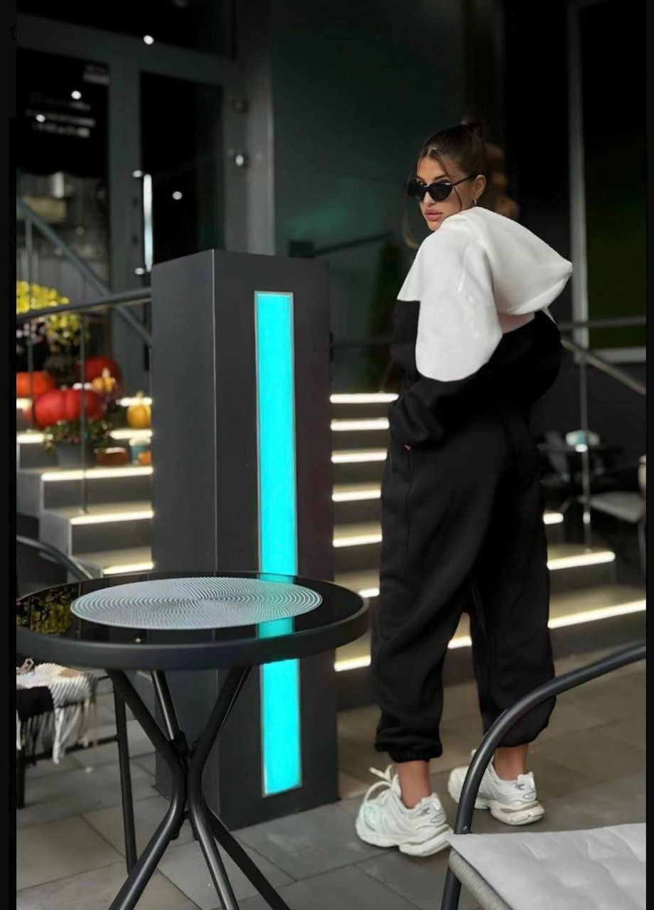 Женский комбинезон No Brand комбинезон-брюки однотонный чёрный спортивный, повседневный, кэжуал, денил трехнитка