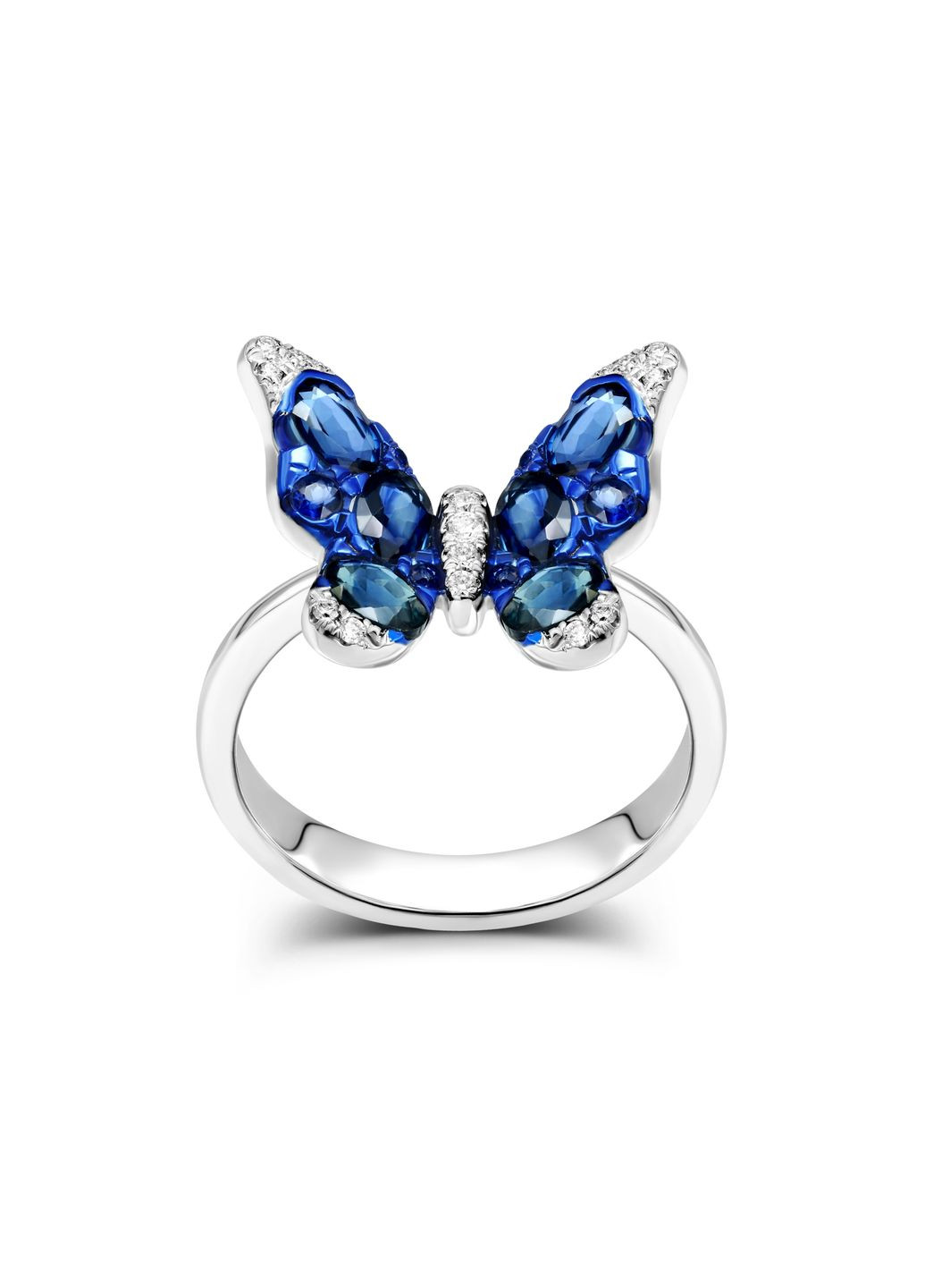 Каблучка Метелик з діамантами та сапфірами у білому золоті 1-248 724 Zarina (333834013)