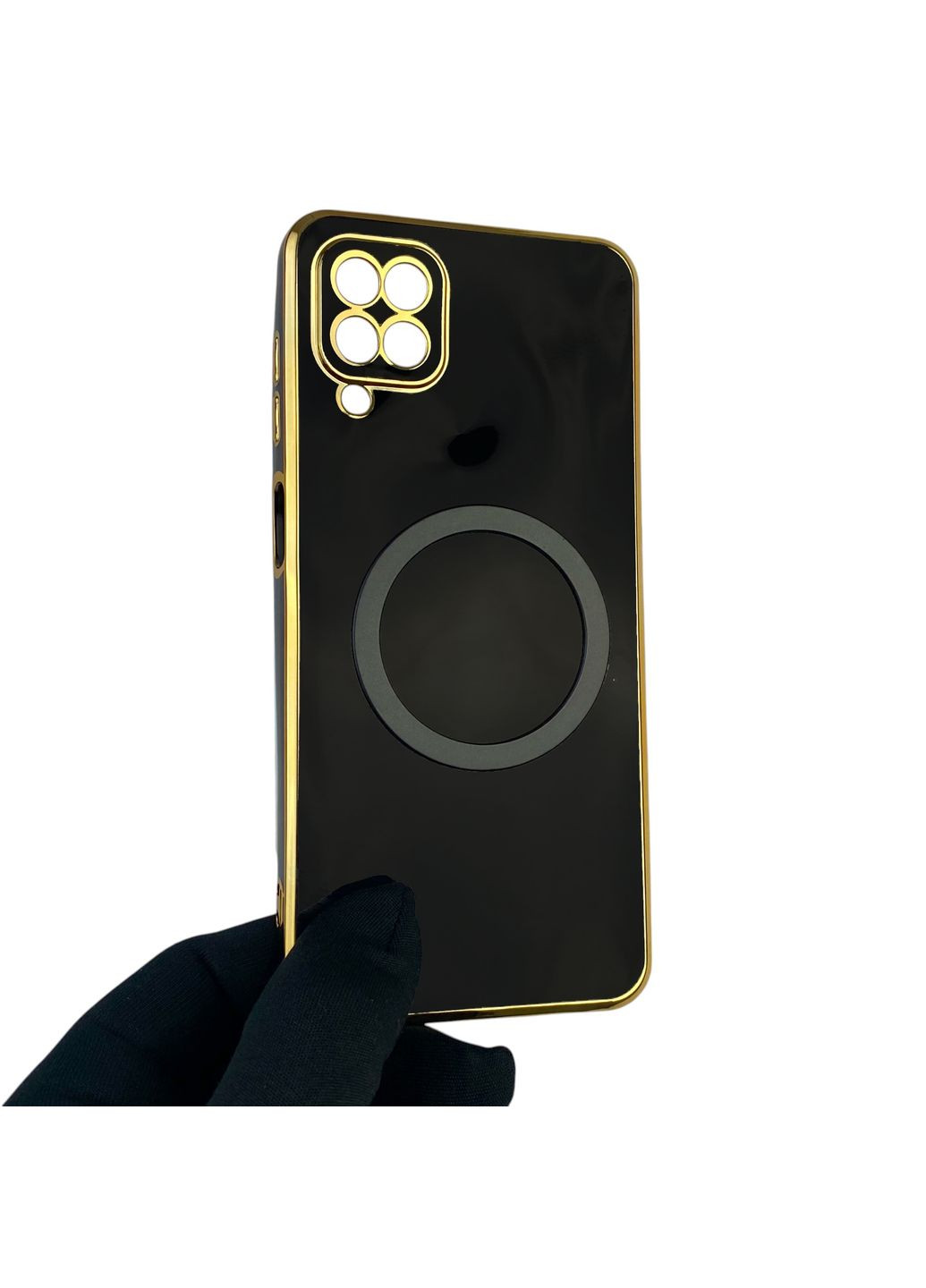 Чохол для Galaxy M12 (SM-M127F) глянцевий з кільцем MagSafe із золотою окантовкою на самсунг м12 чорний gs1 Samsung (366228923)