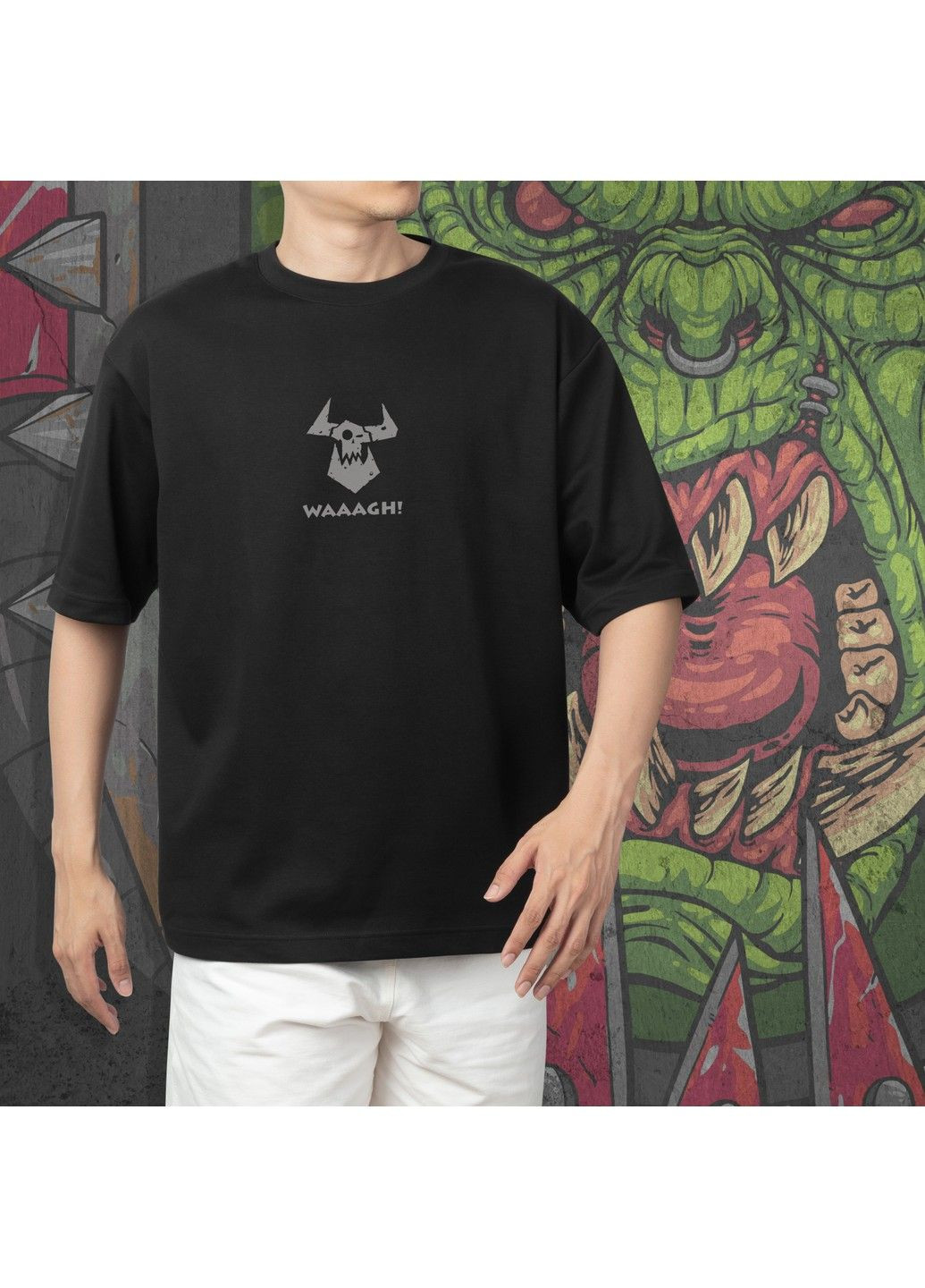 Чорна футболка з принтом warhammer 40k - waaagh! No Brand