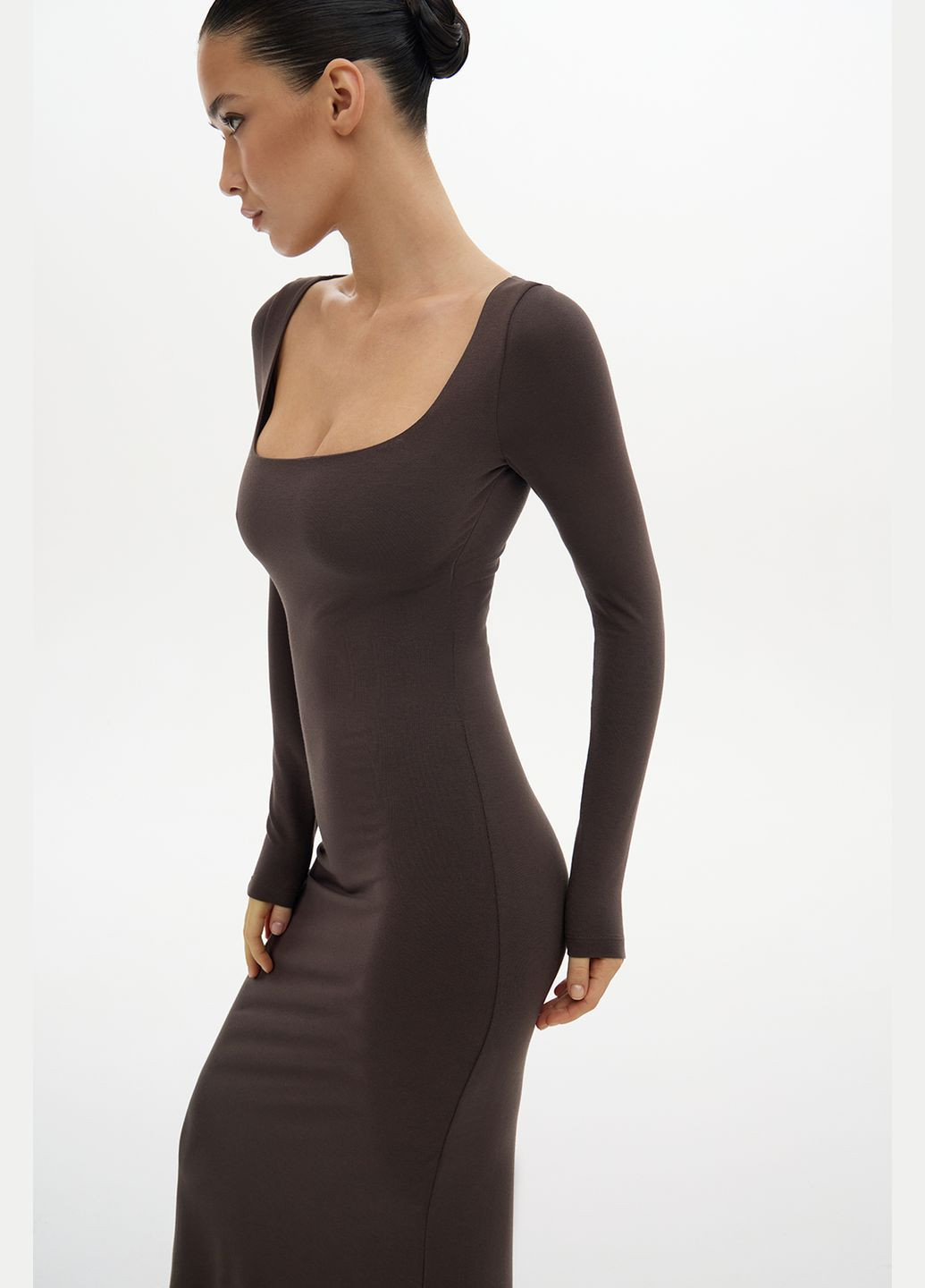 Темно-коричневое платье макси base шоколадный 623-1 Papaya