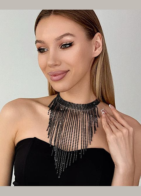 Чокер на шею с подвесками в черных стразах No Brand (325412650)