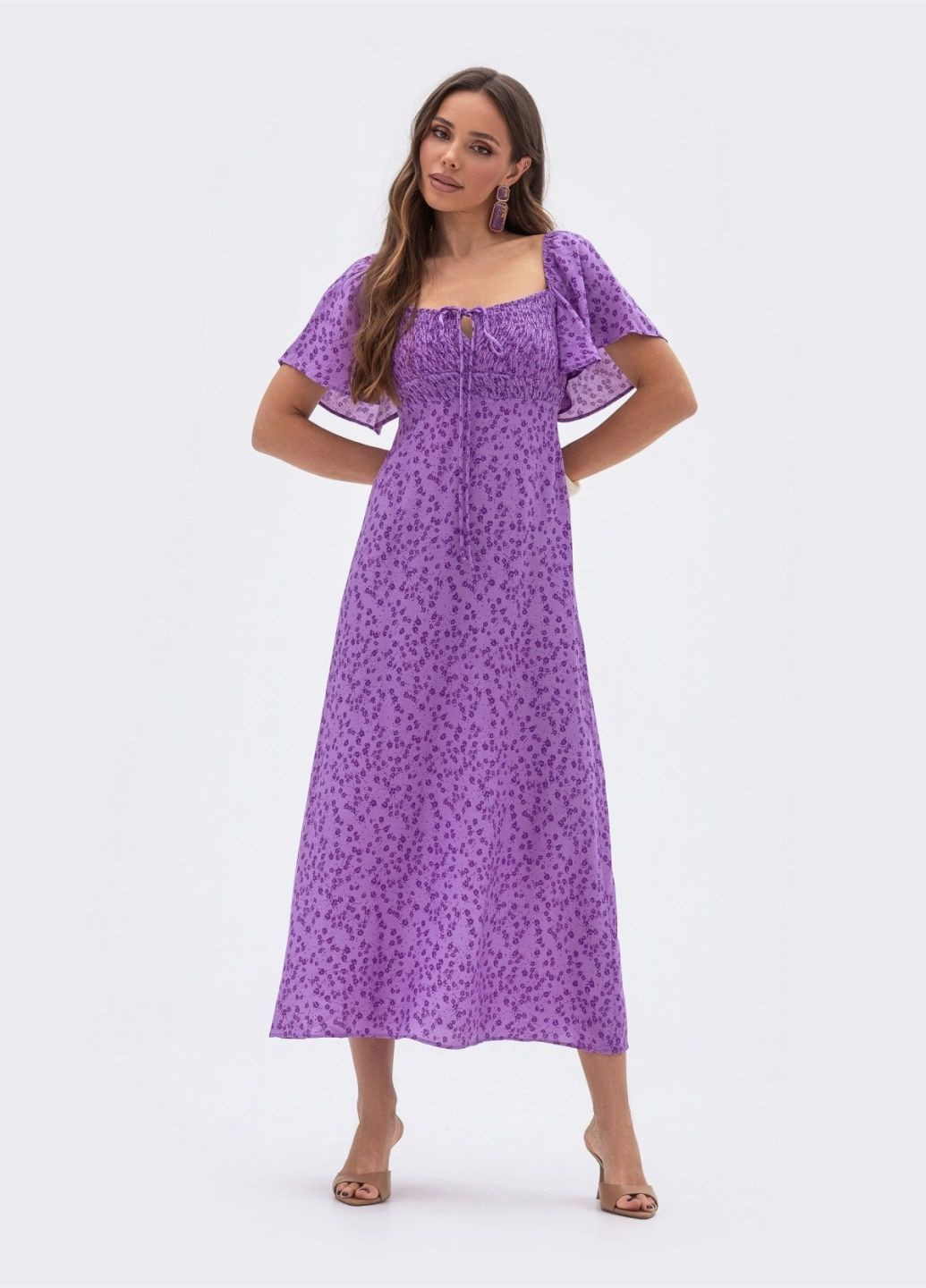 Бузкова кежуал сукня-міді в квітковий принт бузкова Dressa з квітковим принтом