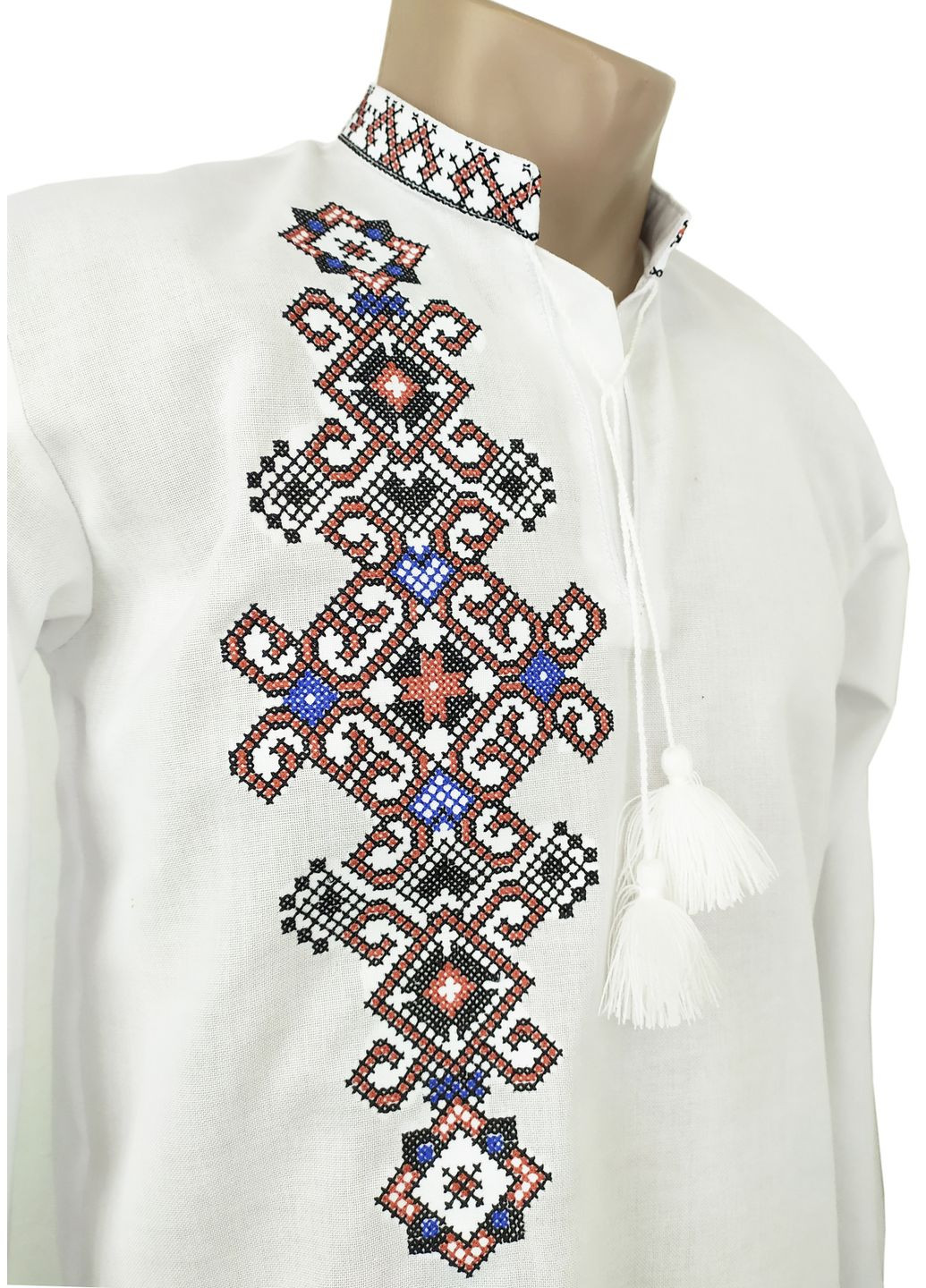 Біла чоловіча вишиванка фламінго довгий рукав НоКо вільна, пряма бавовна (305590223)