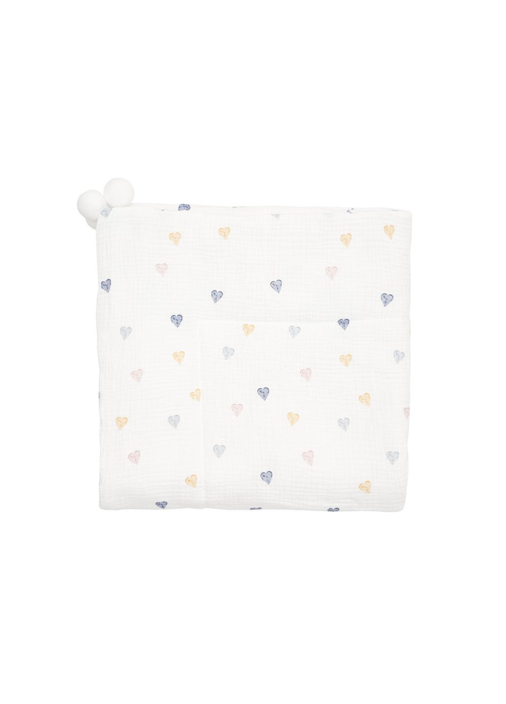 Дитячий плед мусліновий 90x90 утеплений з помпонами Серця Twins (372852196)