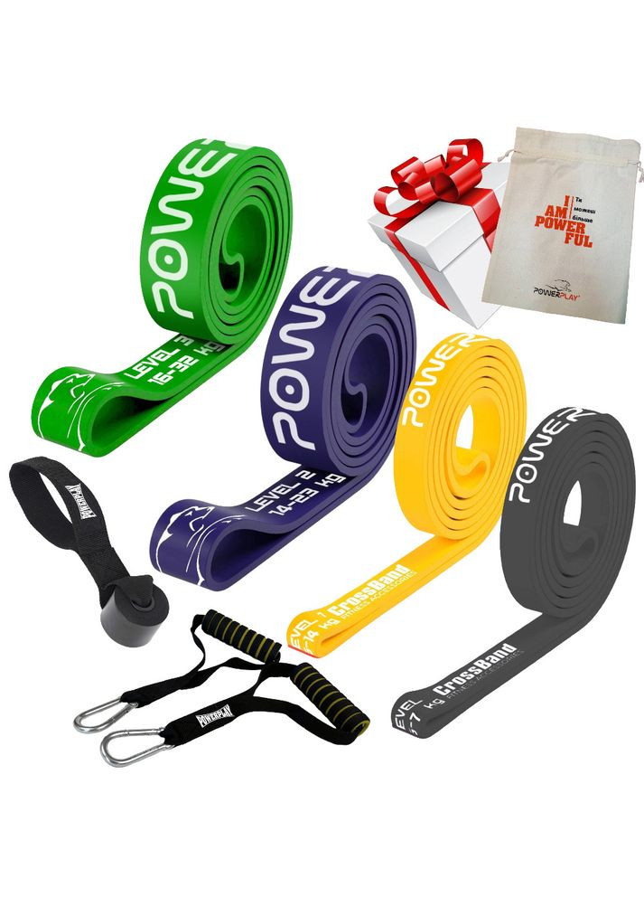 Еспандер-петля (гумові петлі) PP_0023 набір 4шт. опір 2-32кг. (сумарно 76кг.) + ручки та якір PowerPlay (368880922)