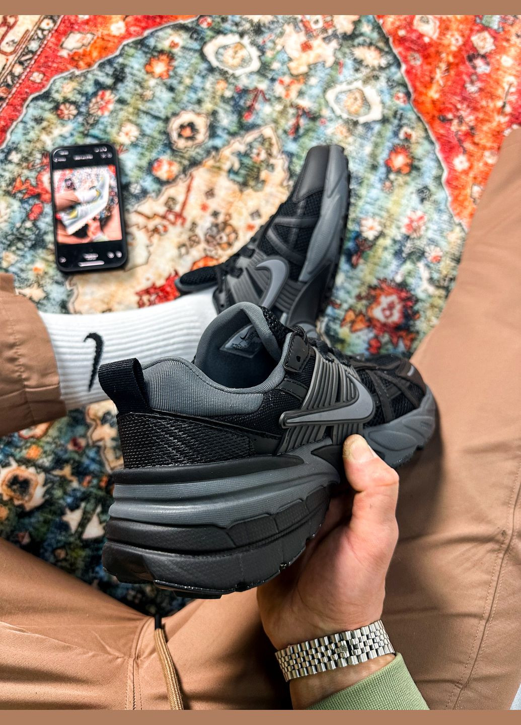 Черные всесезонные кроссовки мужские и женские nike v2k runtekk black | найк в2к рантекк черные No Brand