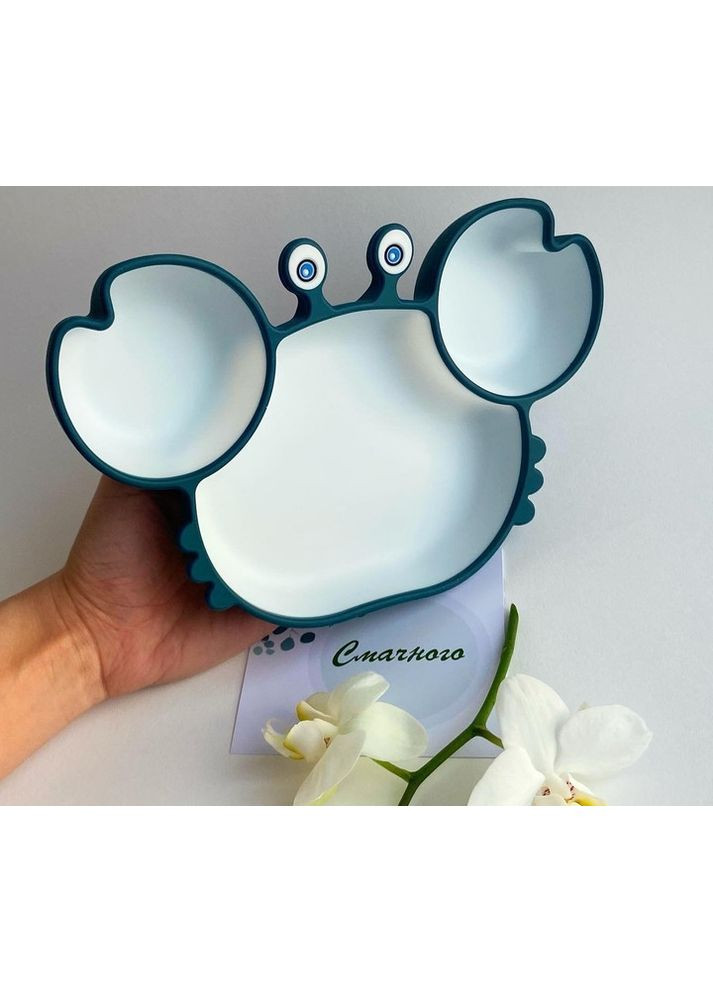 Тарелка детская на присоске на 3 секции Краб 6879 15х23 см голубая No Brand (349220679)