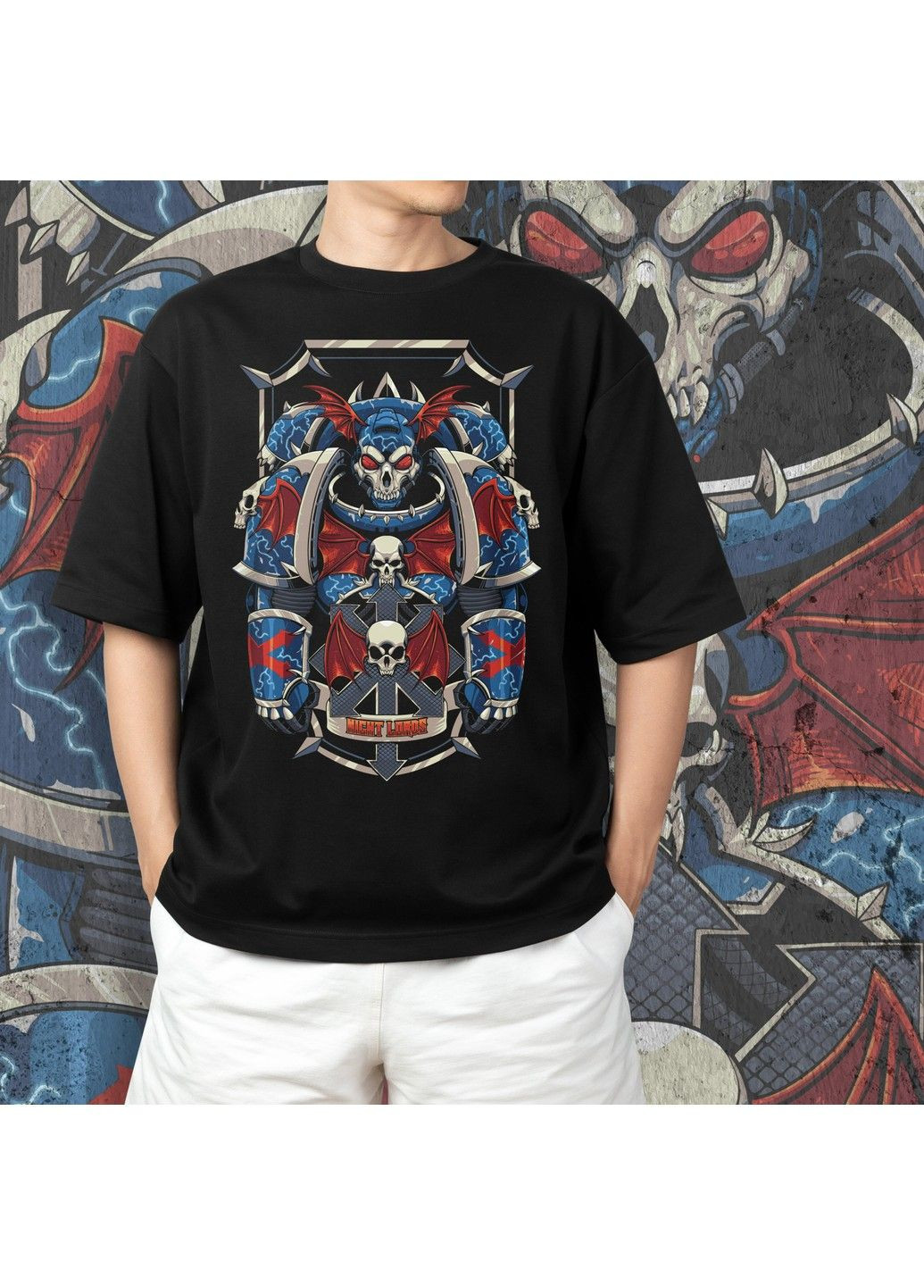 Чорна футболка з принтом warhammer 40k - night lords No Brand