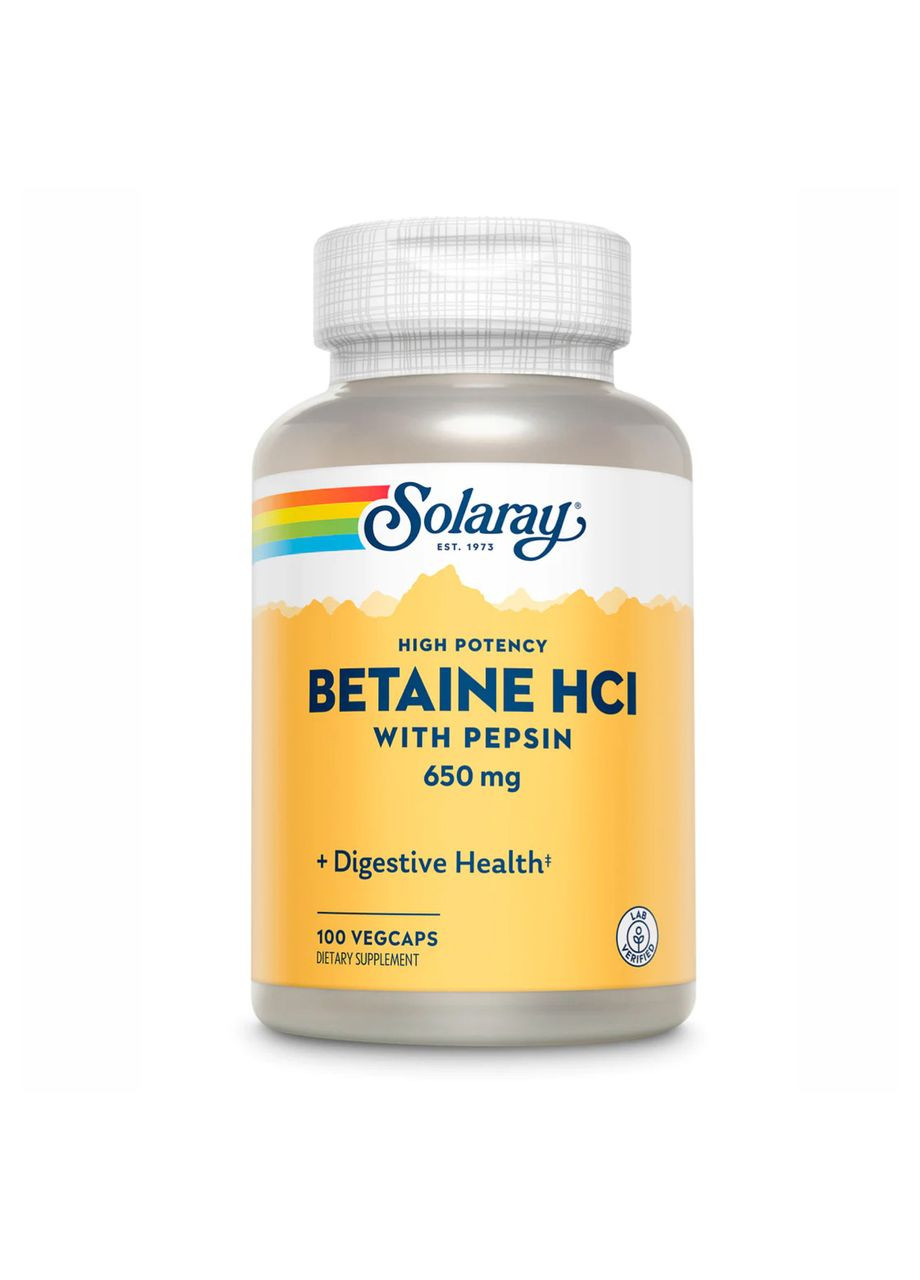 High Potency Betain HCl with Pepsin 650mg - 100 vcaps Solaray (369400568)