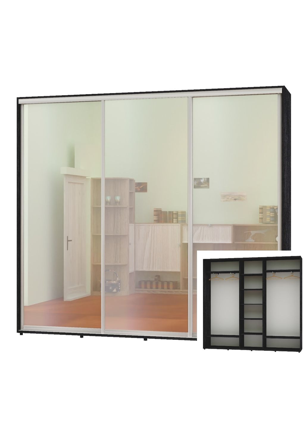 Шафа-купе тридверна 240*45*240 Бетон темний 3 двері Дзеркало ШК-04 Алекса (360478923)