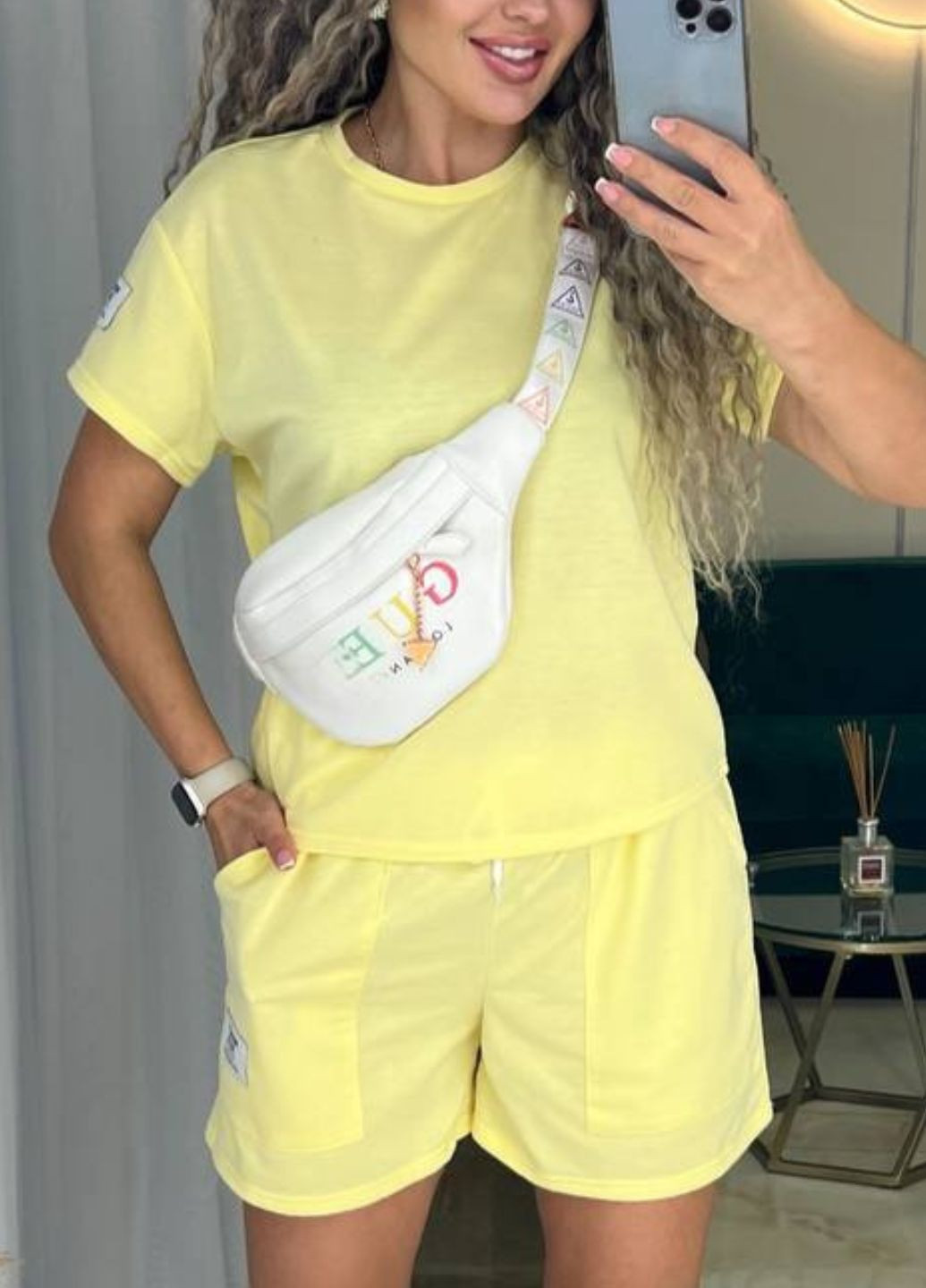 Базовый повседневный летний легкий костюм двойка с нашивками: футболка + шорты Allthings (332199265)