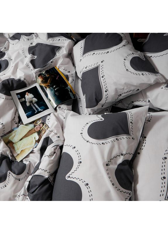 Комплект постельного белья Бязь Gold Люкс Полуторний Евро 160х220 наволочки 2х50х70 (MS-820009366) Moon&Star Grey Love (356113122)