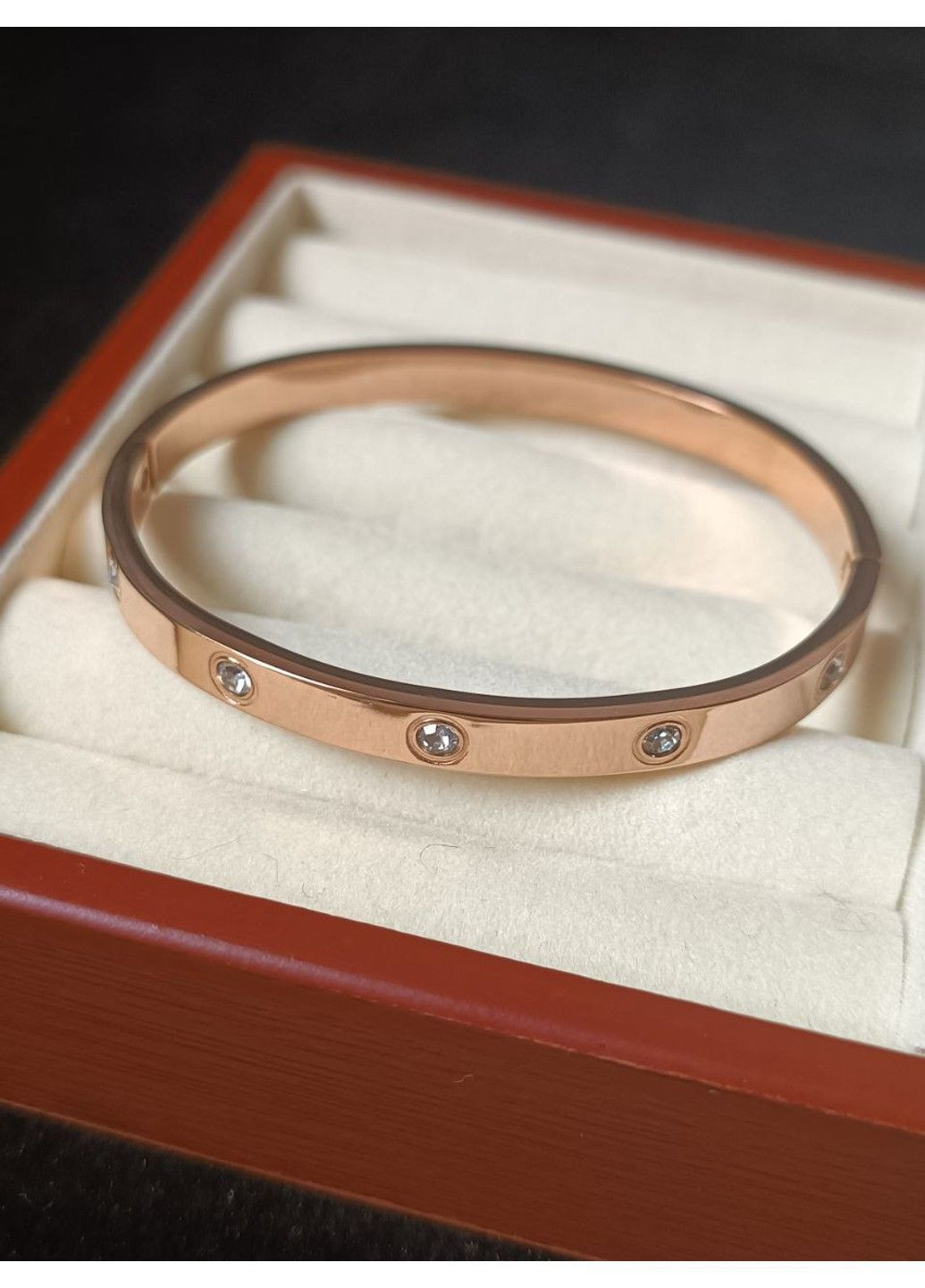 Браслет жіночий із медичної сталі рожеве золото з камінням No Brand (368713770)