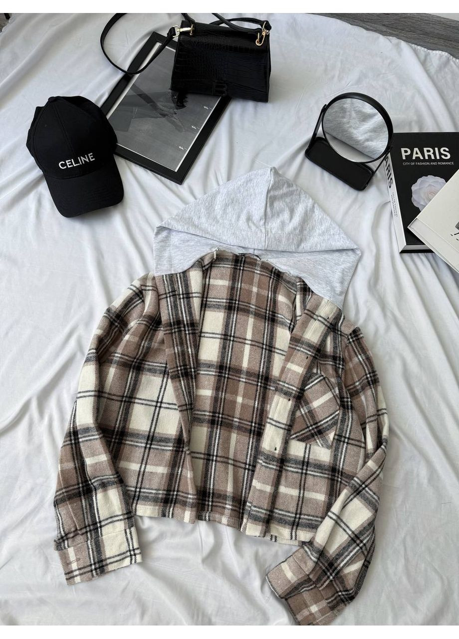 Жіноча укорочена сорочка в клітинку з капюшоном Україна (353492907)