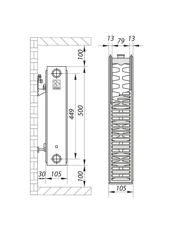 Стальной радиатор 22х500х1600.S (сторона. подключение) (RAD064) KOER (322074678)