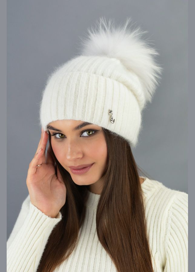 Женская вязаная шапка с отворотом и бубоном Пеппи Braxton (325404034)