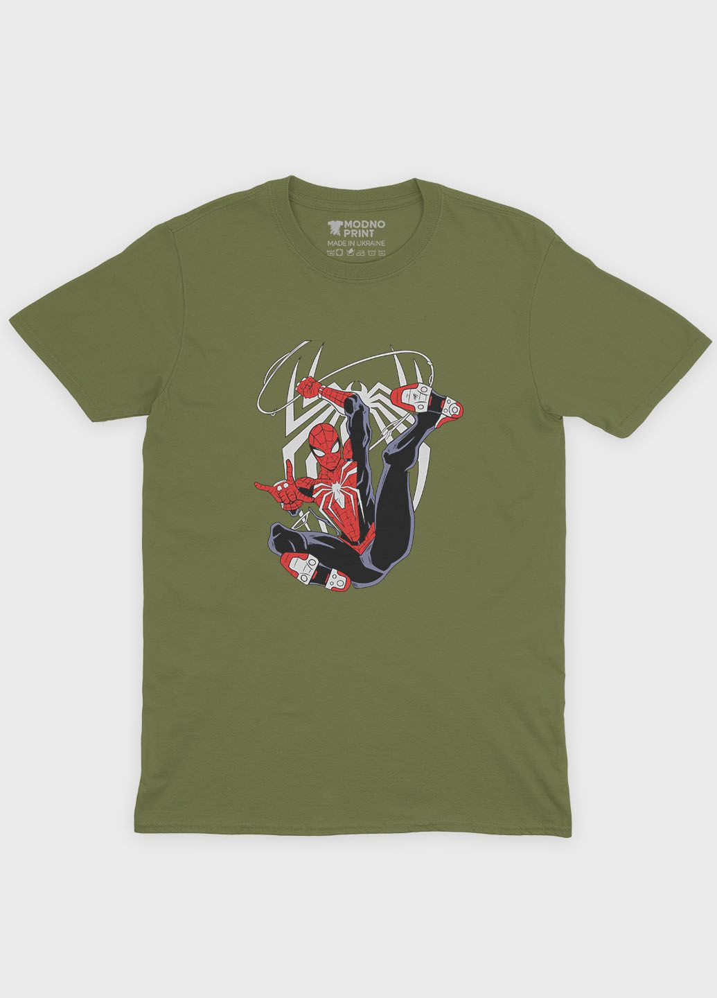 Хаки (оливковая) летняя мужская футболка с принтом супергероя - человек-паук (ts001-1-hgr-006-014-025-f) Modno