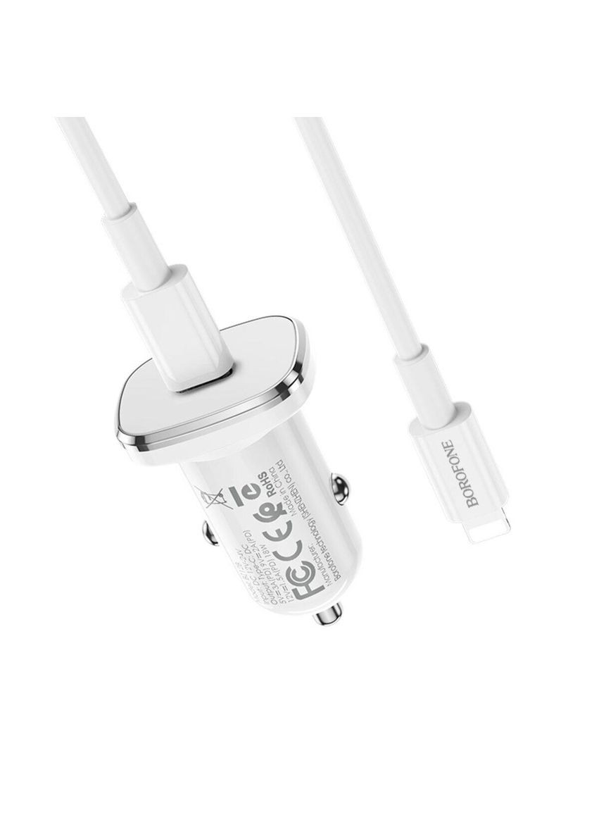 Автомобильное зарядное устройство для BZ12B single port QC3.0 (TypeC to Lightning) 18W White Borofone (304254393)