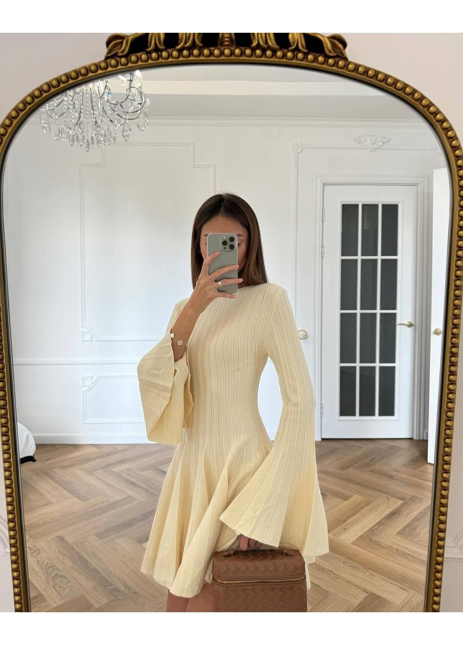 Молочна вечірня сукня з теплої ангори у широкому рубчику • стильна й затишна • заміри в описі DK/DL Мода без кордонів однотонна