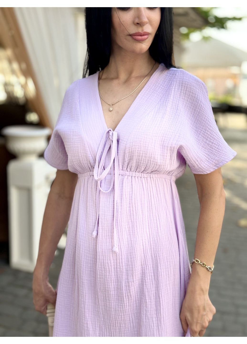 Бузкова жіноча довга літня сукня з мусліну легка із завищеною талією розмір gf58774 No Brand