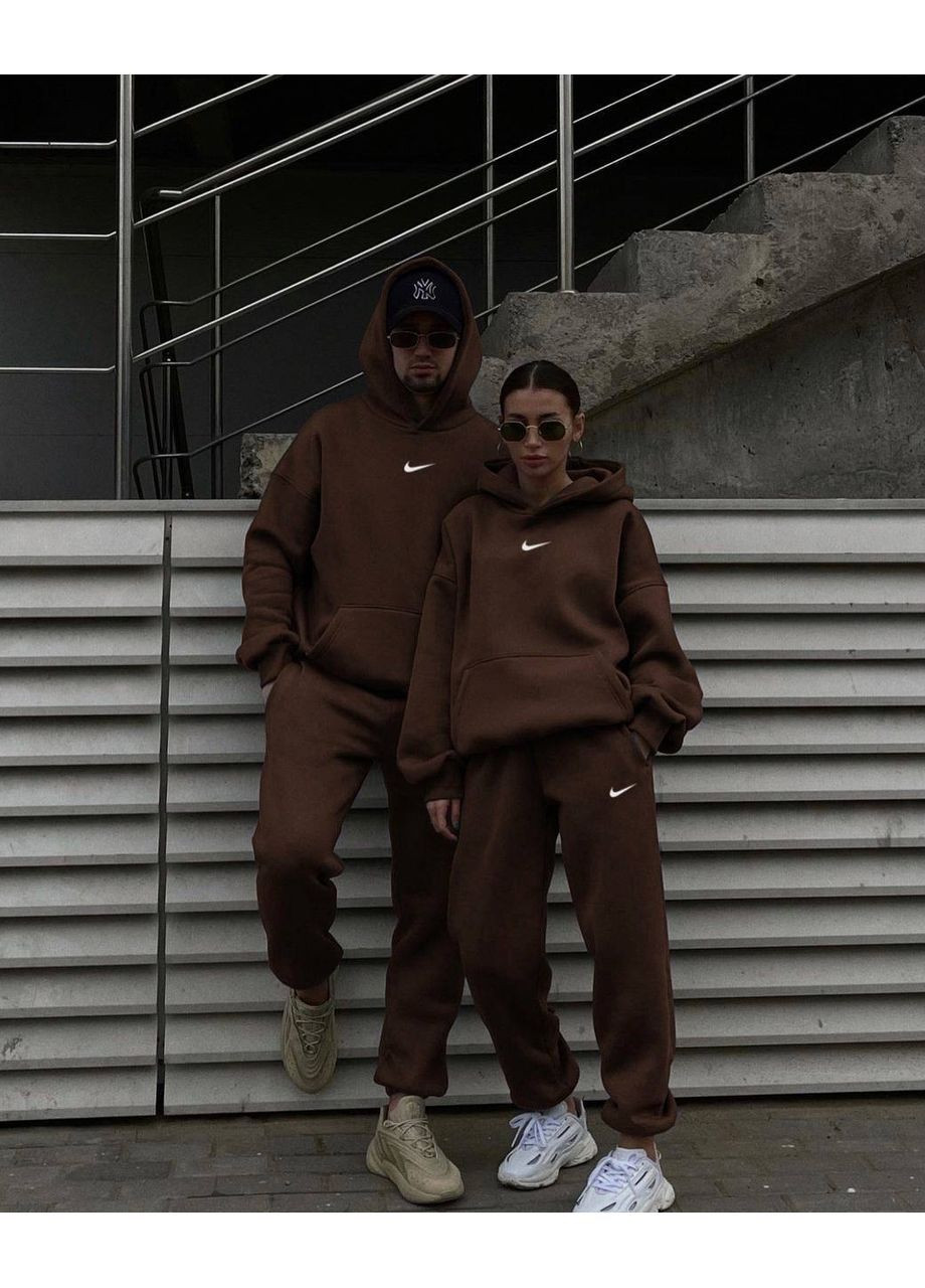 Коричневый зимний костюм мужской теплый на флисе. парные костюмы No Brand