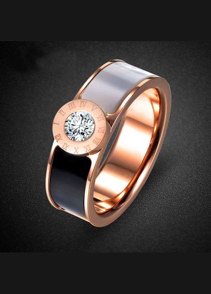 Женское кольцо с римскими цифрами и камнем черно-белое золотистое размер Xuping Jewelry (330618956)