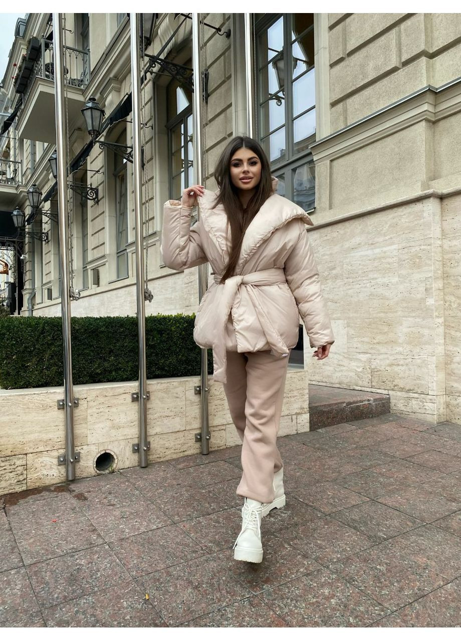 Бежева зимня куртка жіноча куртка-ковдра KaraMix