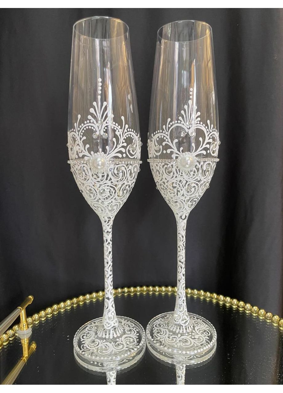 Весільні келихи для шампанського з розписом 2 шт Весільні келихи з ручним розписом Bohemia (367056093)