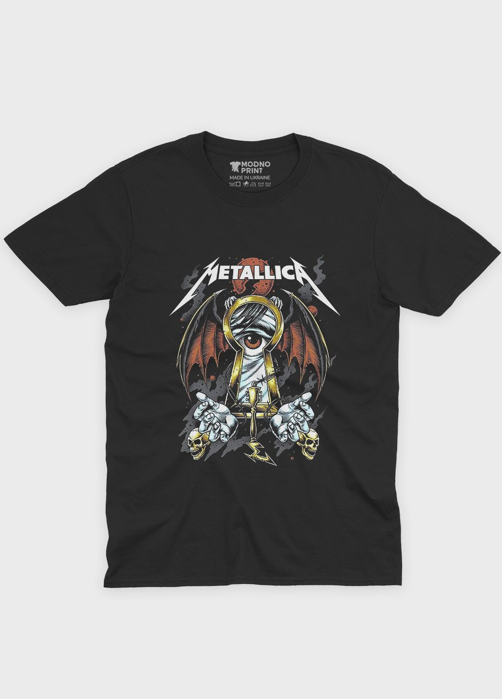Черная летняя женская футболка с рок-принтом "metallica" (ts001-3-bl-004-2-196-f) Modno