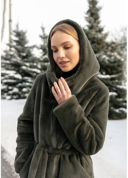 Пальто с капюшоном из экомеха 1062-1M-C Хаки Винтаж/ Хаки Винтаж SAM S Samange (367724738)