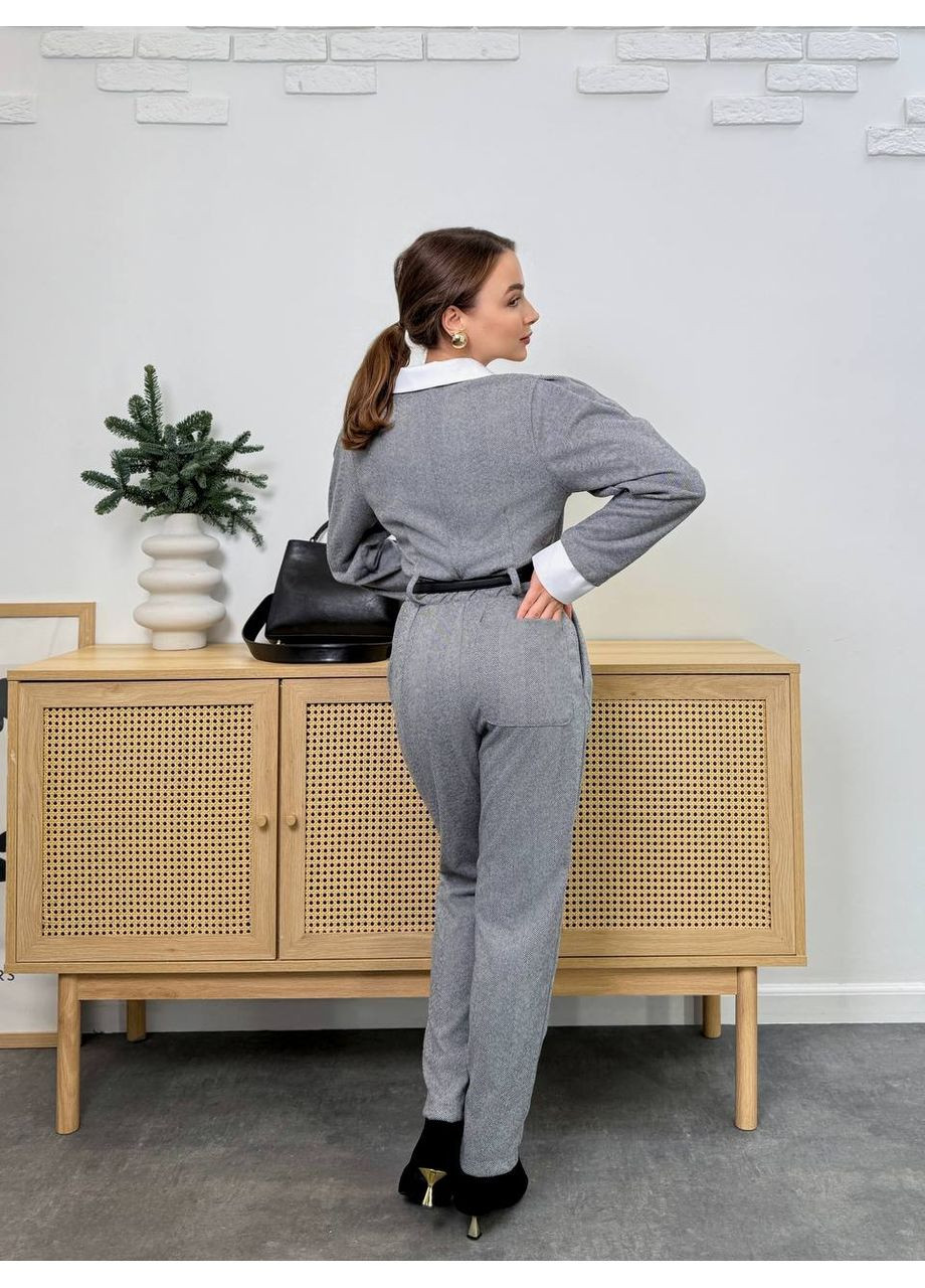 Комбінезон із двостороннього кашеміру з робочими ґудзиками та кишенями, талія на резинці — ЗАМІРИ В ОПИСІ GD/GL Модний простір комбінезон-брюки однотонний сірий повсякденний кашемір