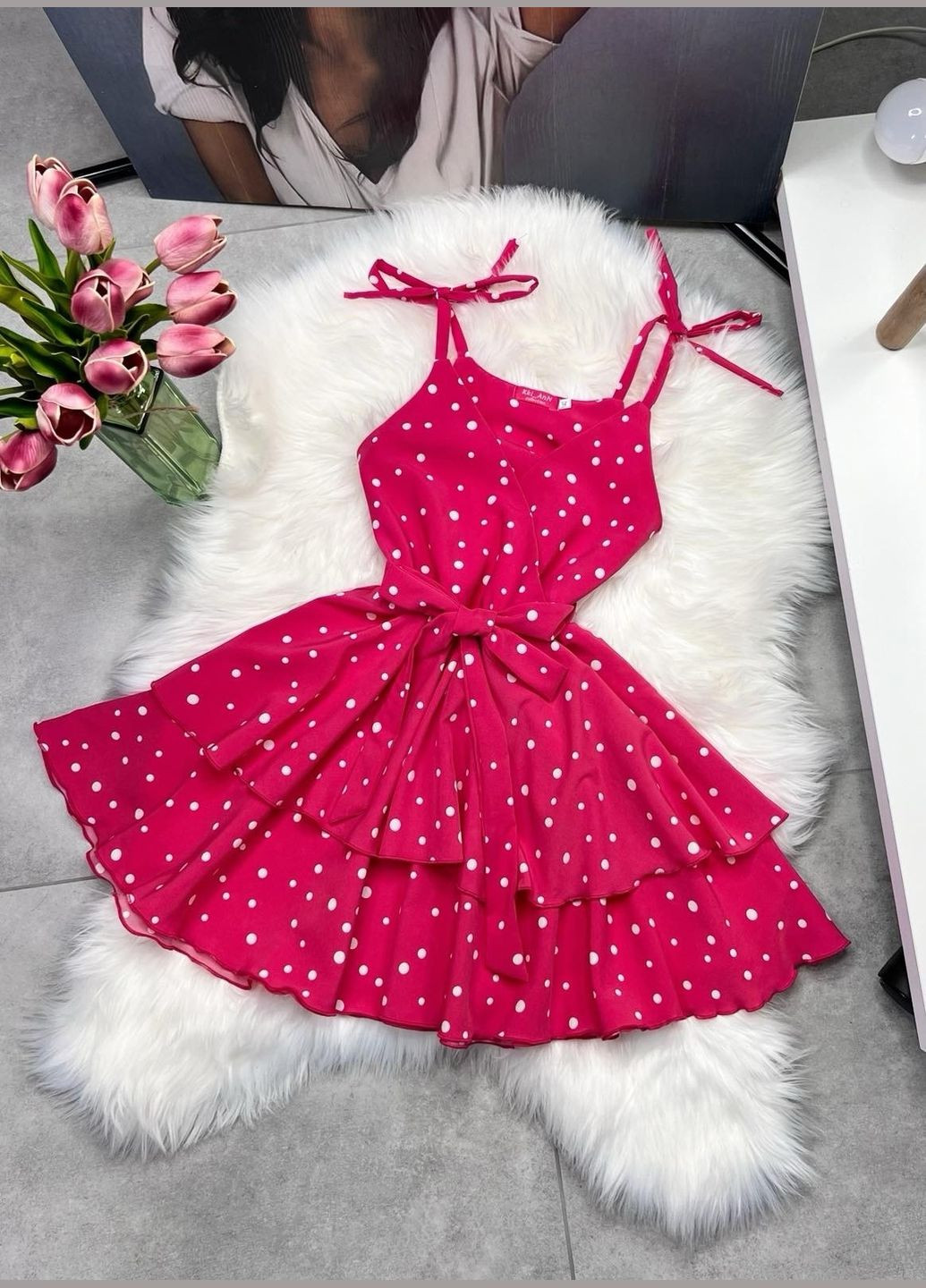 Малиновое летнее воздушное платье на бретельках Україна (306437205)