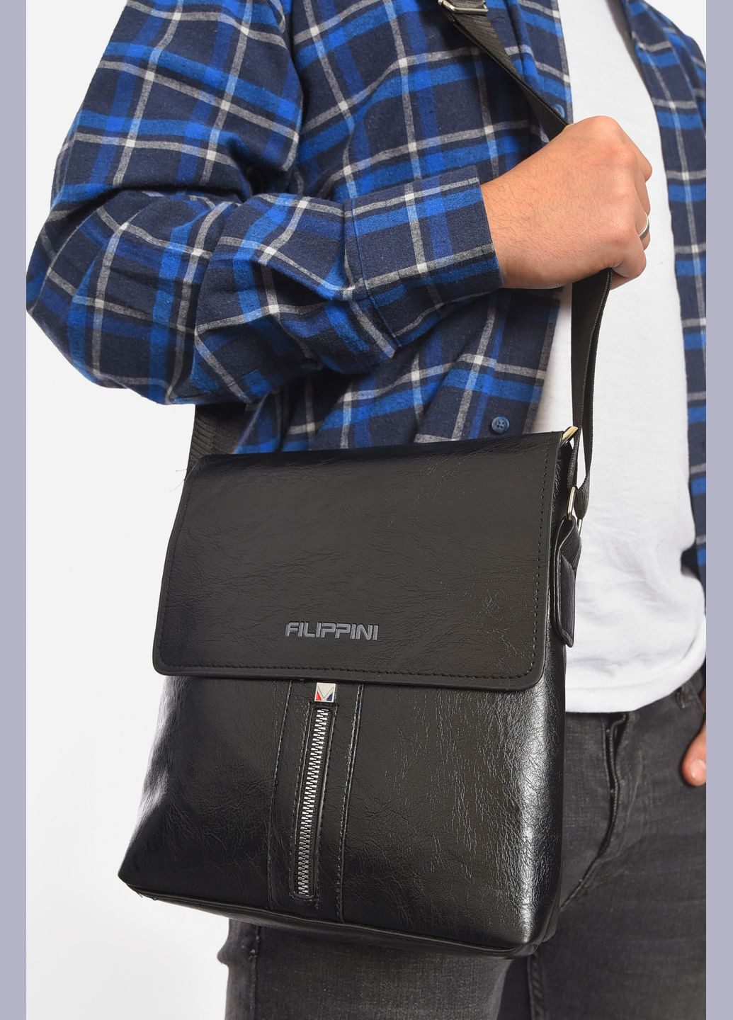 Сумка мужская через плечо из экокожи черного цвета Let's Shop (306812922)