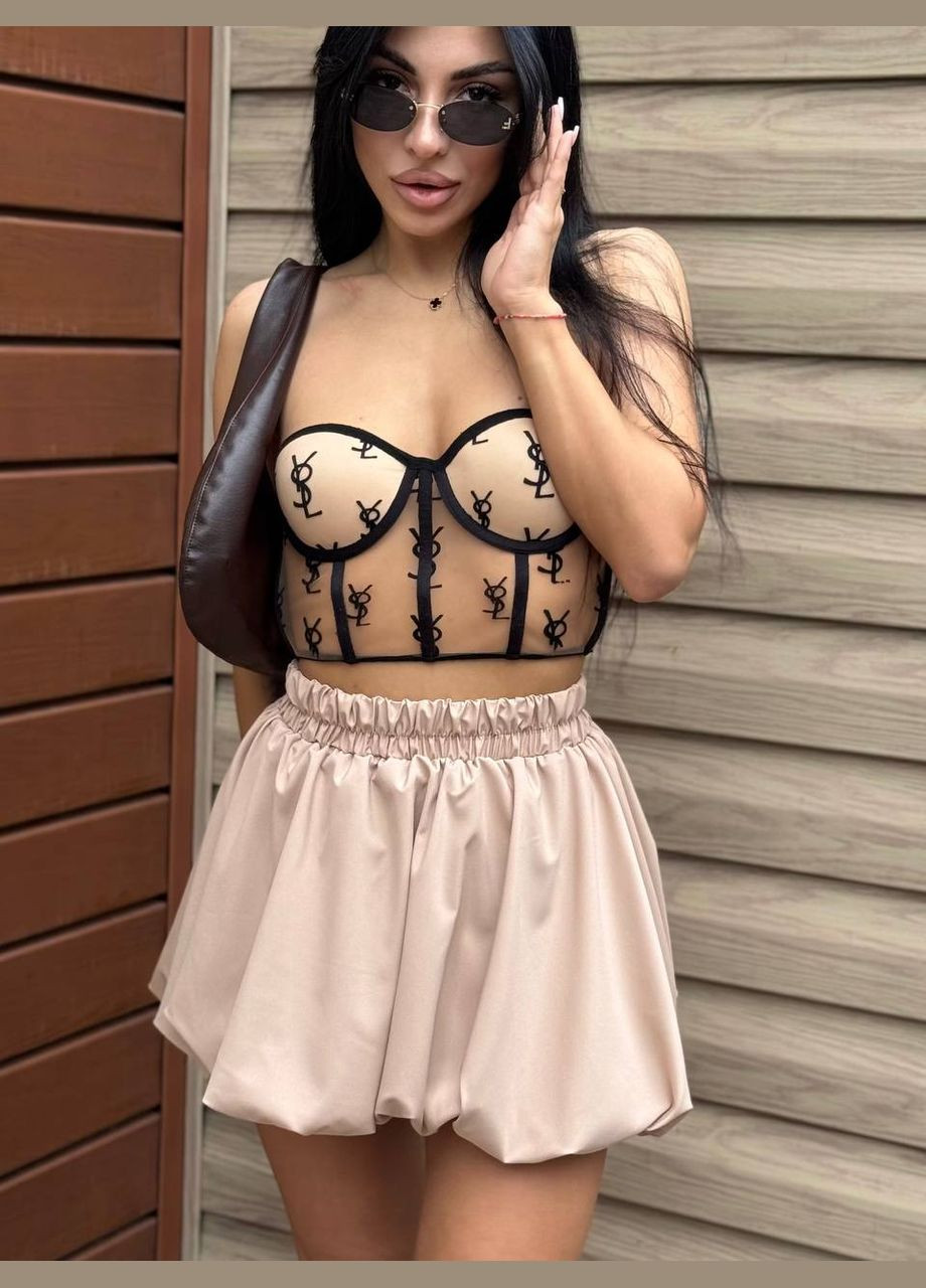 Бежевая повседневная, кэжуал однотонная женская юбка No Brand баллон