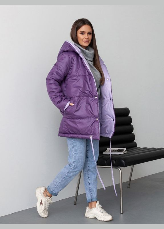 Фиолетовая демисезонная фиолетово-сиреневая двусторонняя куртка с капюшоном ISSA PLUS