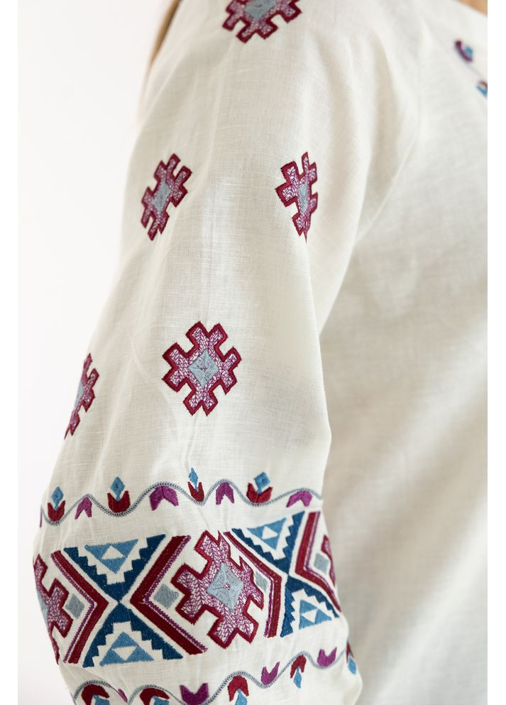 Молочная женская вышиванка из льняного полотна с этнической вышивкой (fm2110) Folk Moda (365729658)